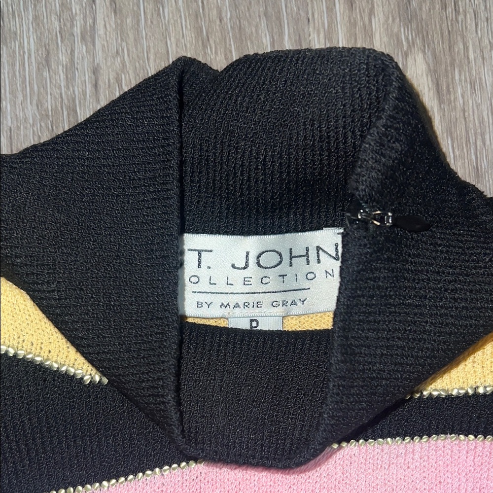 St. John Collection Black Sweater with Pink and Yellow Stripes - Picture 2 of 5